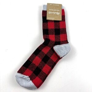 New Madewell Trouser Socks Womens OS Red Black Buffalo Plaid Cotton Blend E5706